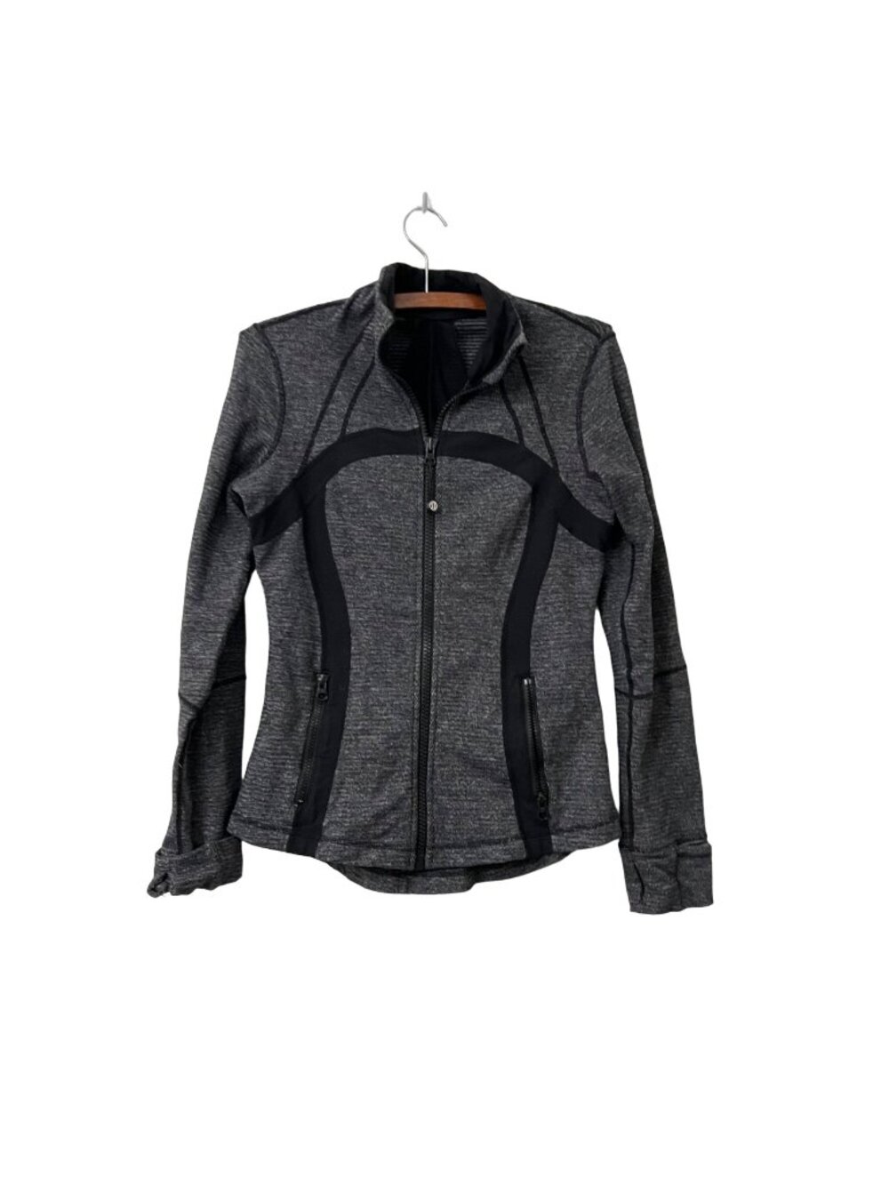 Lululemon Womens Marled Gray Black Full Zip High Neck Scuba Jacket Size 8